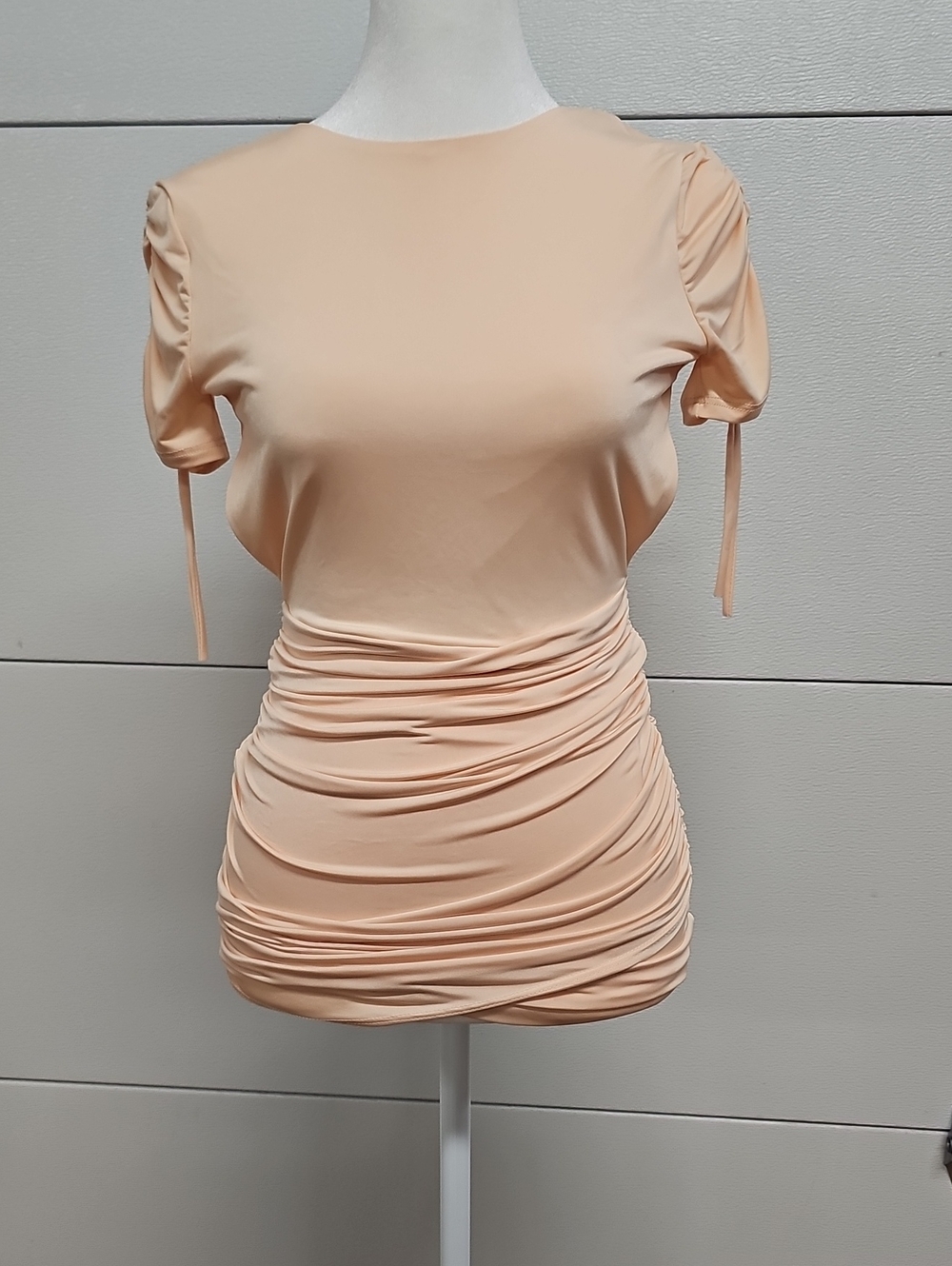 Lucy In The Sky Ruched Peach Bodycon Mini Dress